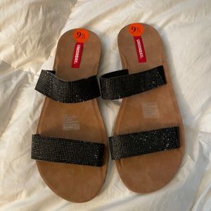 Black sparkly slides NWOT